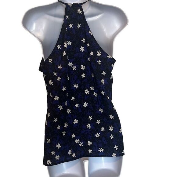 Banana Republic Black Blue Floral Ruffle Racerback Tank Top Camisole Small Boho - Picture 2 of 7